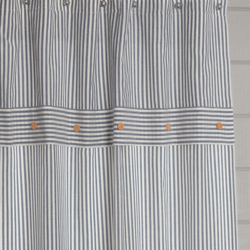 Piper Classics Farmhouse Ticking Blue Stripe Shower Curtain - Image 4